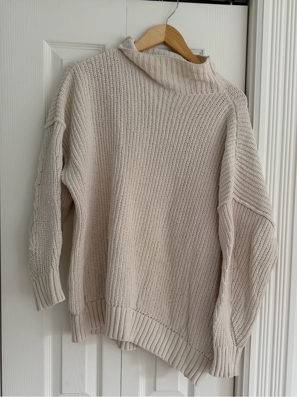 Cream Oversized Knit Sweater - Women's Turtleneck Pullover